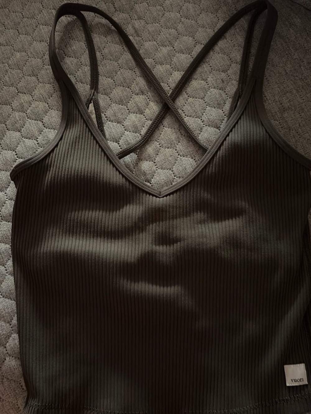 Vuori Olive Ribbed Crossback Camisole Tank